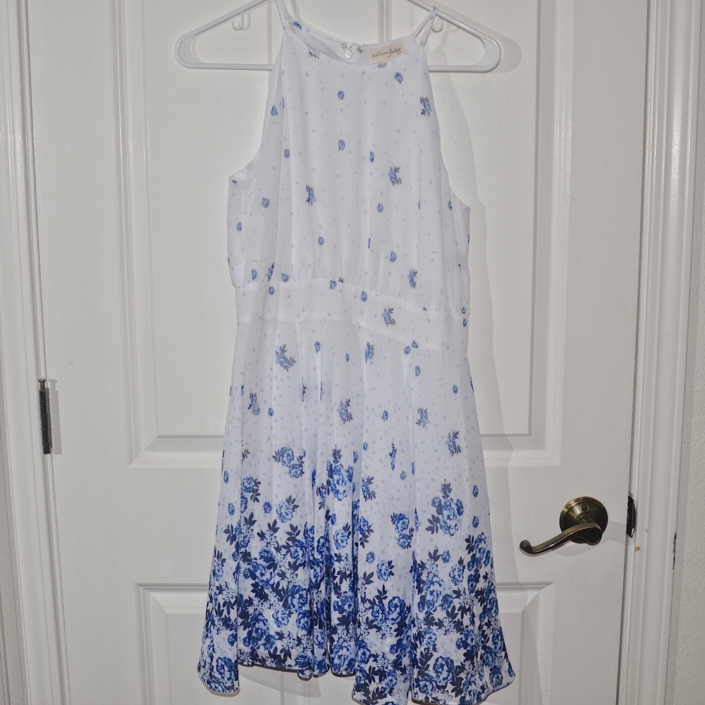 White Dress with Blue Flowers